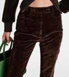 Ferragamo High-rise cotton-blend velvet slim pants