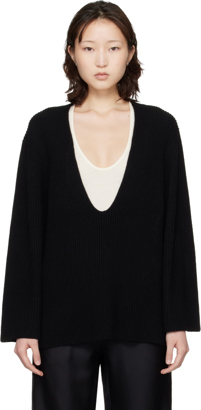 Photo: Loulou de Saison Black Gabe U Neck Ribbed Cashmere Sweater