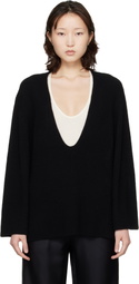 Loulou de Saison Black Gabe U Neck Ribbed Cashmere Sweater