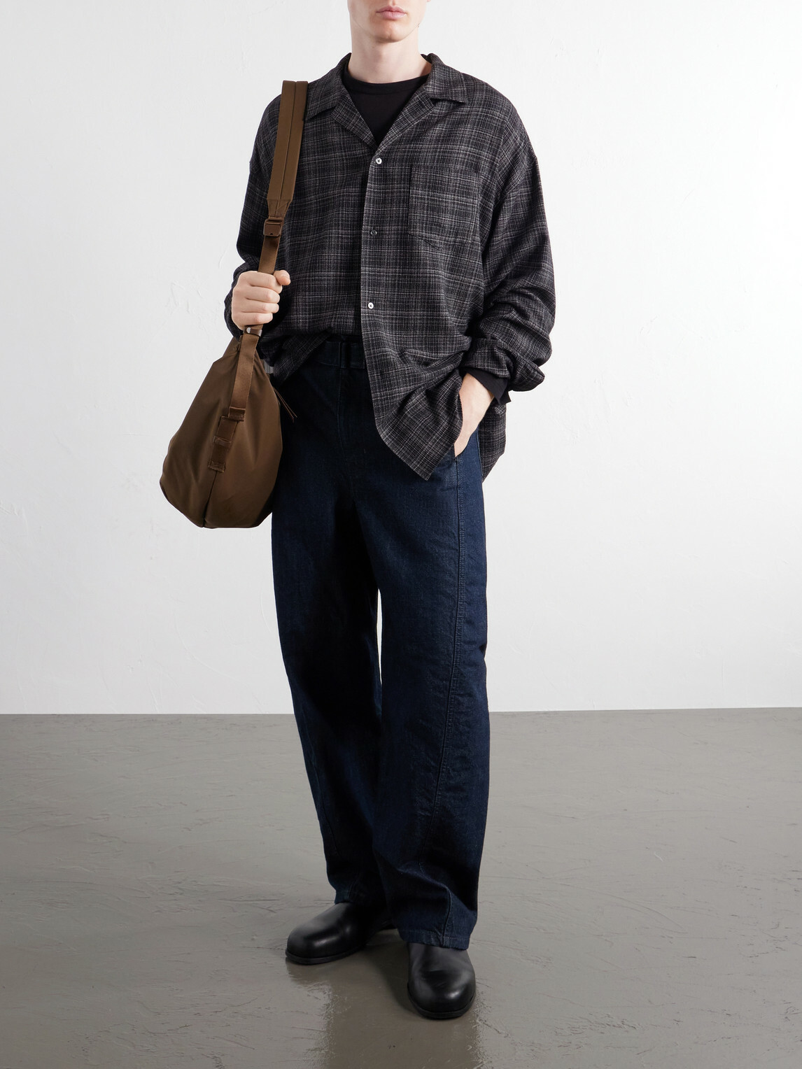 Graphpaper - Camp-Collar Checked Wool-Basketweave Shirt - Gray