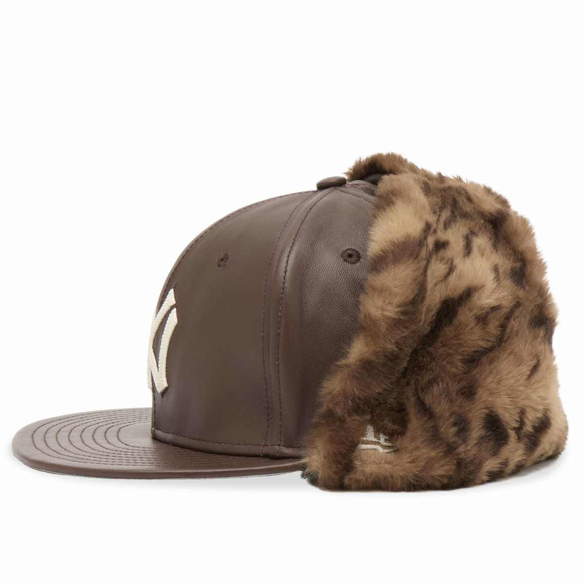New Era New York Yankees Leather 59Fifty Dogear Cap in Brown