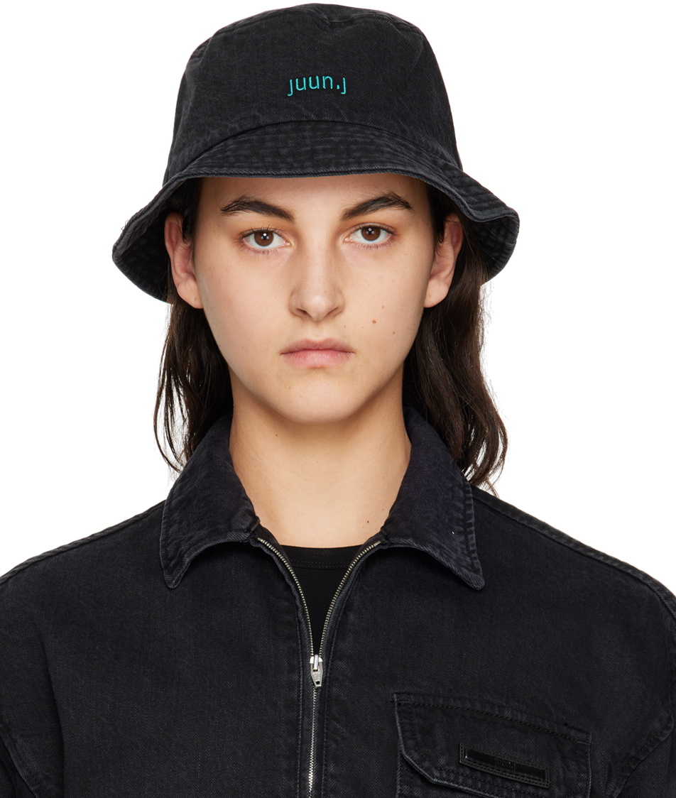 Juun.J Black Faded Denim Bucket Hat