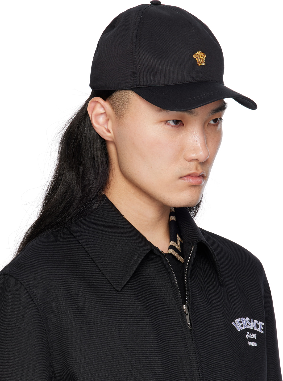 Versace Black Embroidered Logo Cap