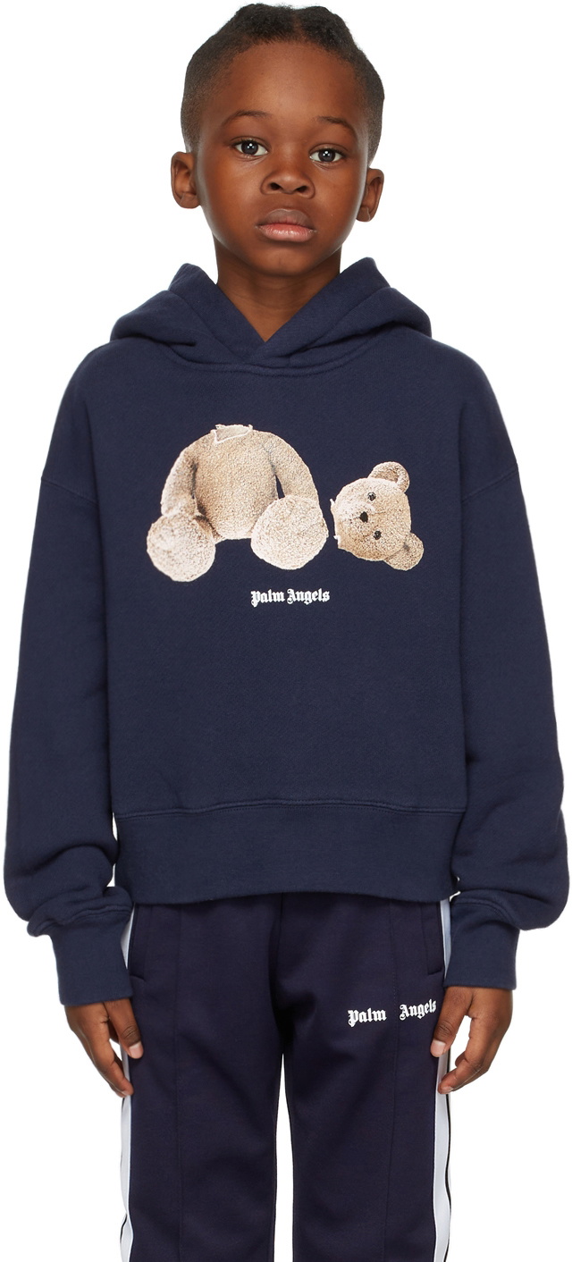 Palm Angels Kids Navy Bear Hoodie Palm Angels