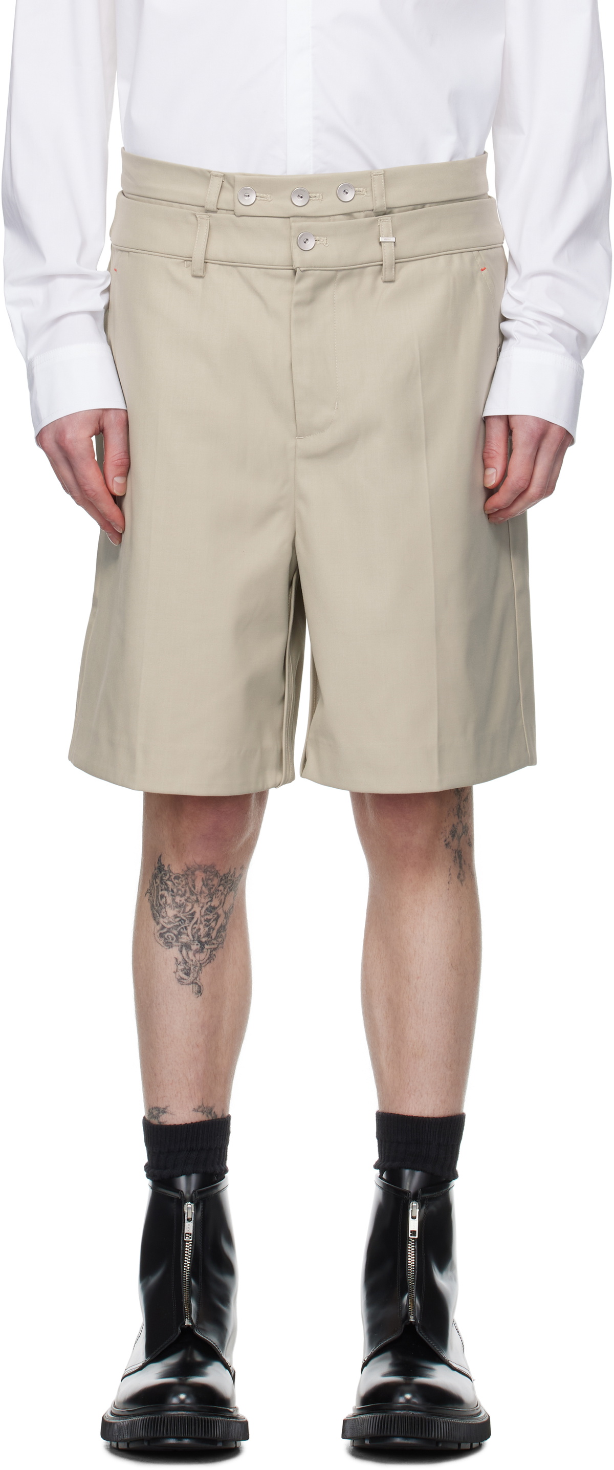 C2H4 Beige Intellectual Tailored Shorts