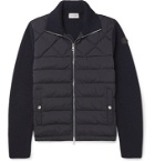 Moncler - Panelled Wool-Blend and Quilted Shell Down Bomber Jacket - Blue