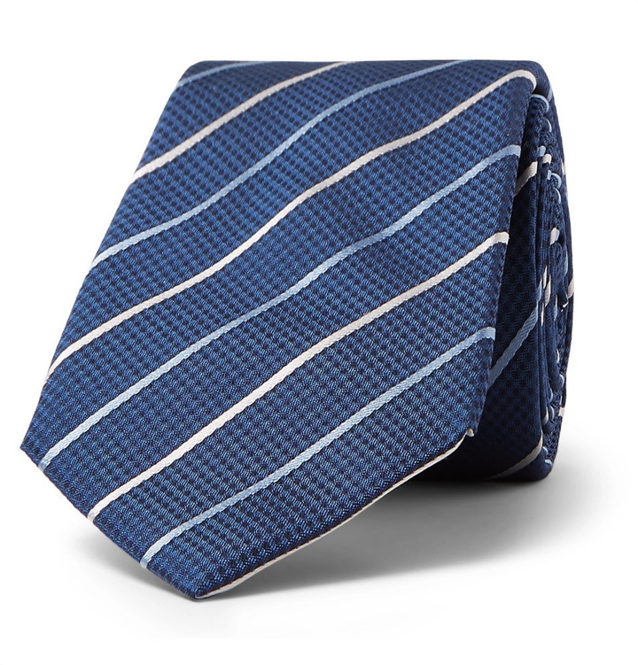 Photo: Hugo Boss - 8cm Striped Silk-Jacquard Tie - Navy