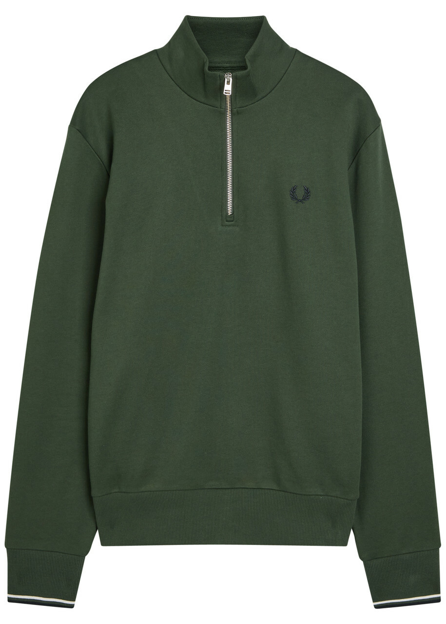Fred Perry Half-zip Logo-embroidered Cotton Sweatshirt Dark Green