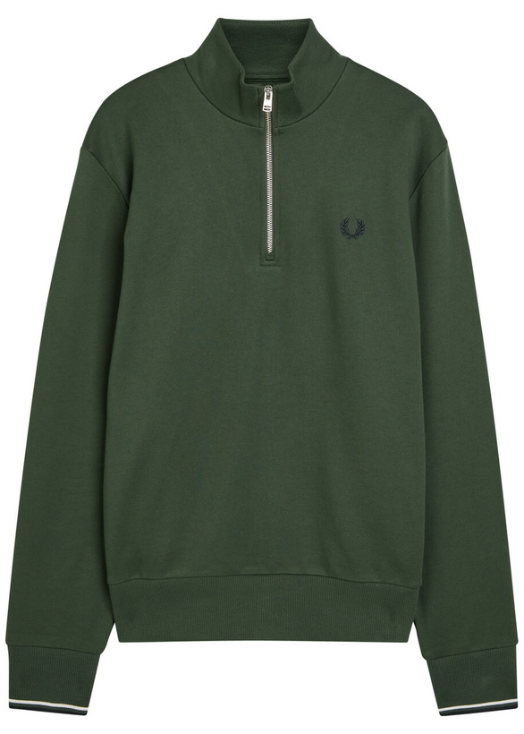 Photo: Fred Perry Half-zip Logo-embroidered Cotton Sweatshirt Dark Green