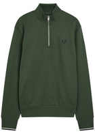Fred Perry Half-zip Logo-embroidered Cotton Sweatshirt Dark Green