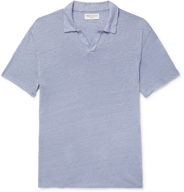 Photo: Officine Générale - Simon Garment-Dyed Linen Polo Shirt - Blue