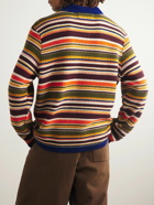 The Elder Statesman - Striped Waffle-Knit Cashmere Polo Shirt - Brown