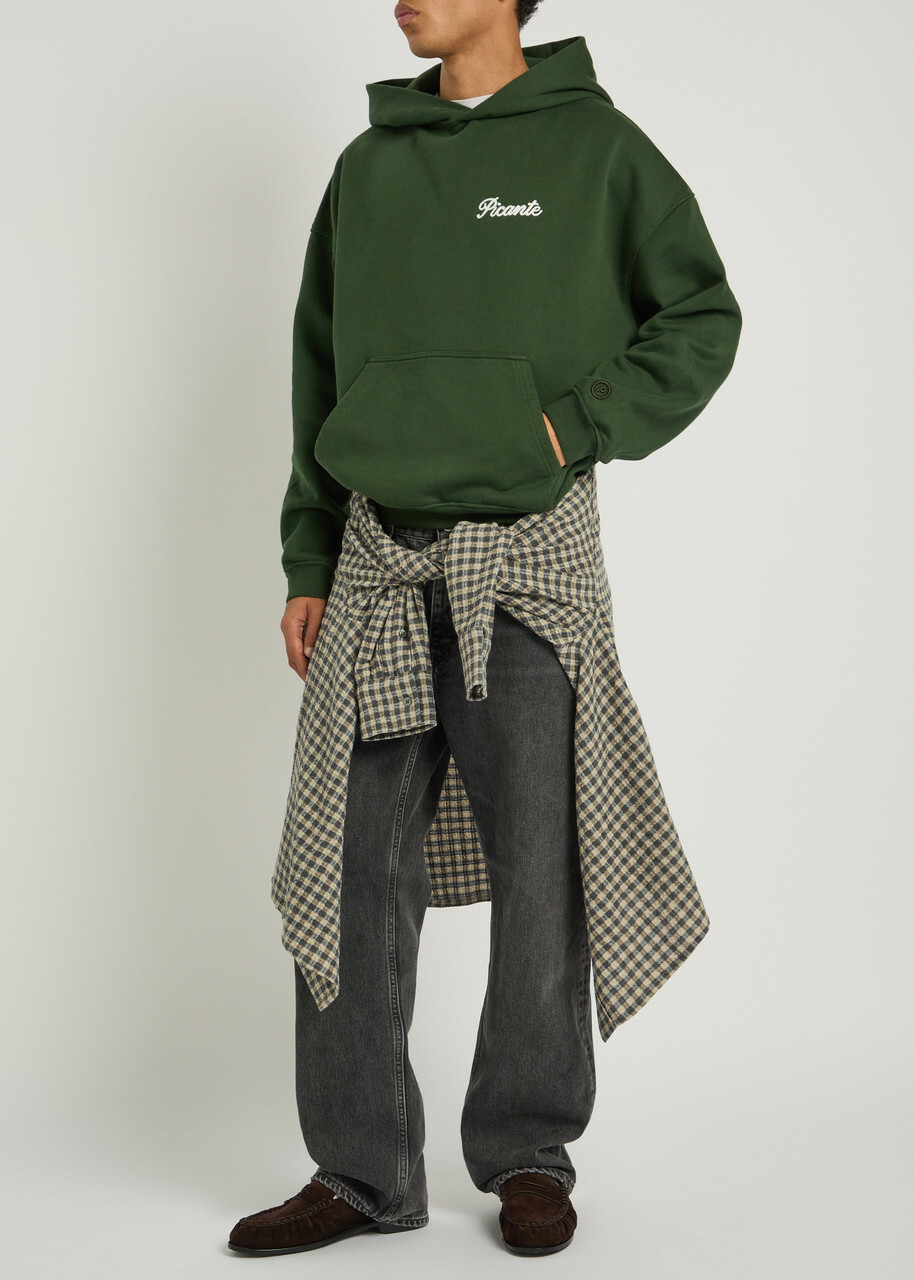Picante Tailor Logo-embroidered Hooded Cotton Sweatshirt Green