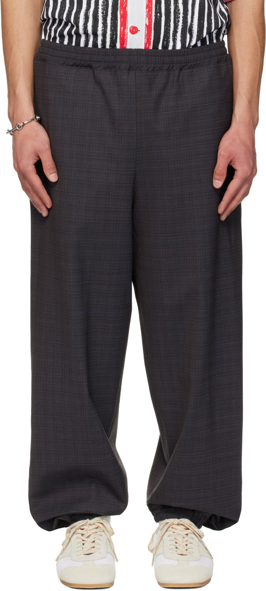 Moschino Gray & Navy Logo Tape Trousers