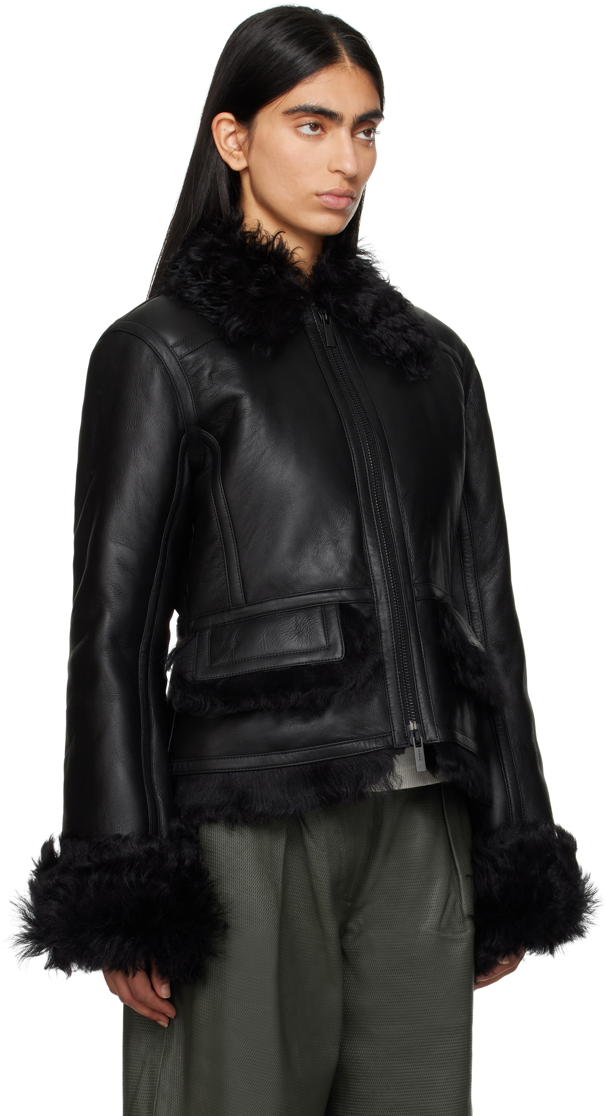 REMAIN Birger Christensen Black Short Shearling Jacket