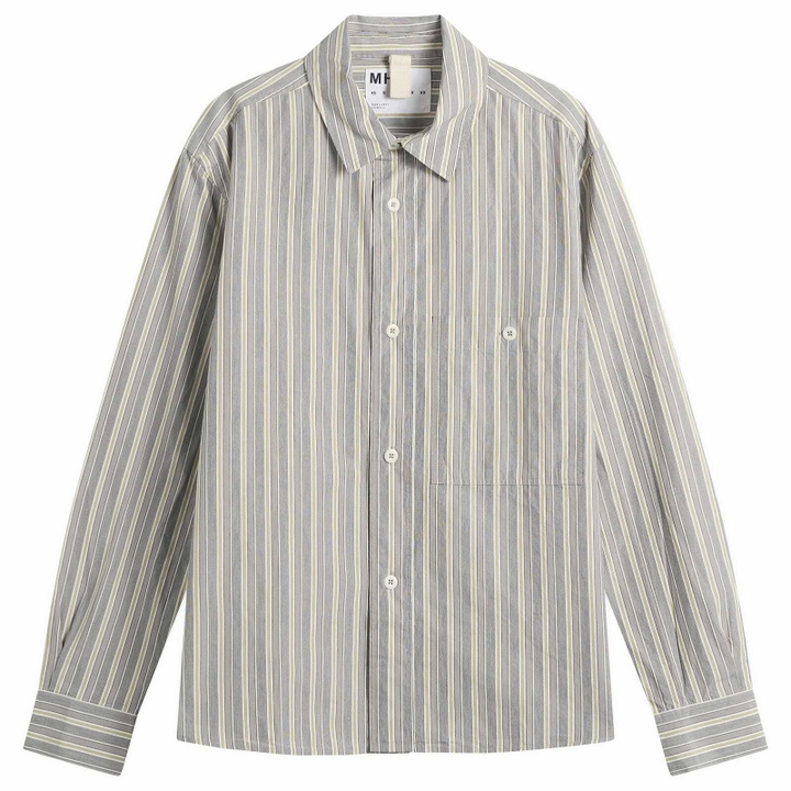 Photo: MHL by Margaret Howell Men's Overall Shirt in Off White/Grey/Zest