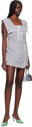 Anna Sui Black & Gray Daisy Embroidery On Gingham Tie Romper