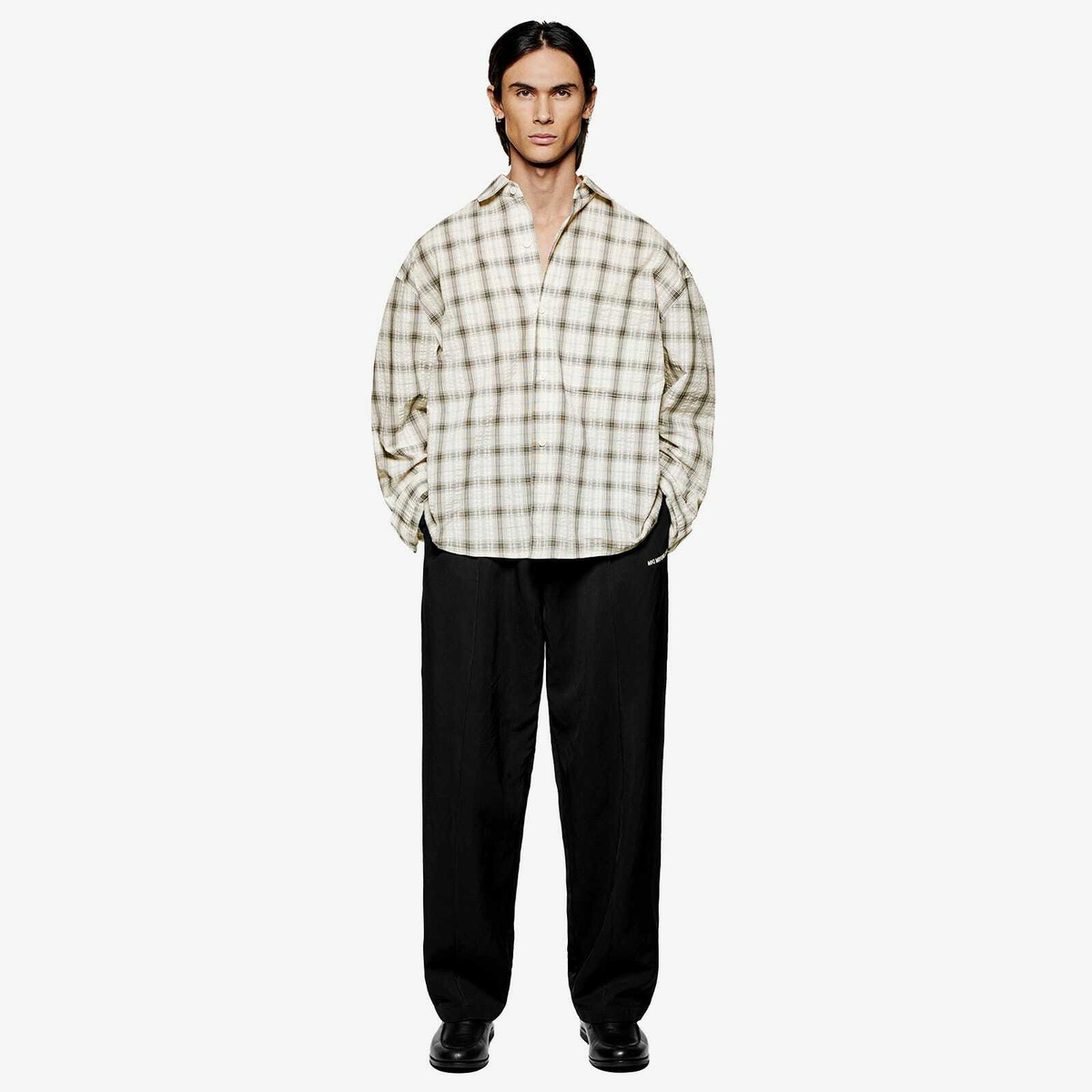 MKI Men's Box Dress Shirt in Off White Check