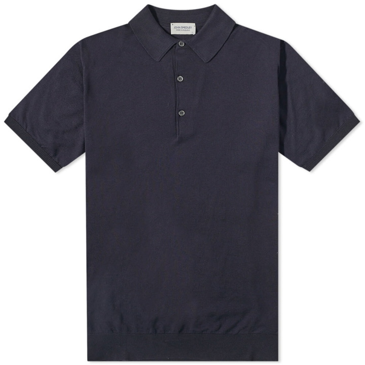 Photo: John Smedley Men's Adrian Cotton Knitted Polo Shirt in Navy