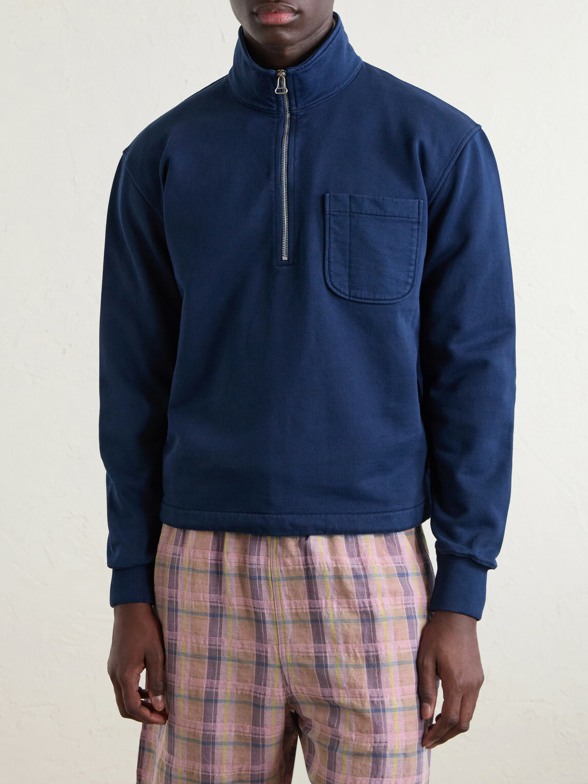 Drake's - Cotton-Jersey Half-Zip Sweatshirt - Blue