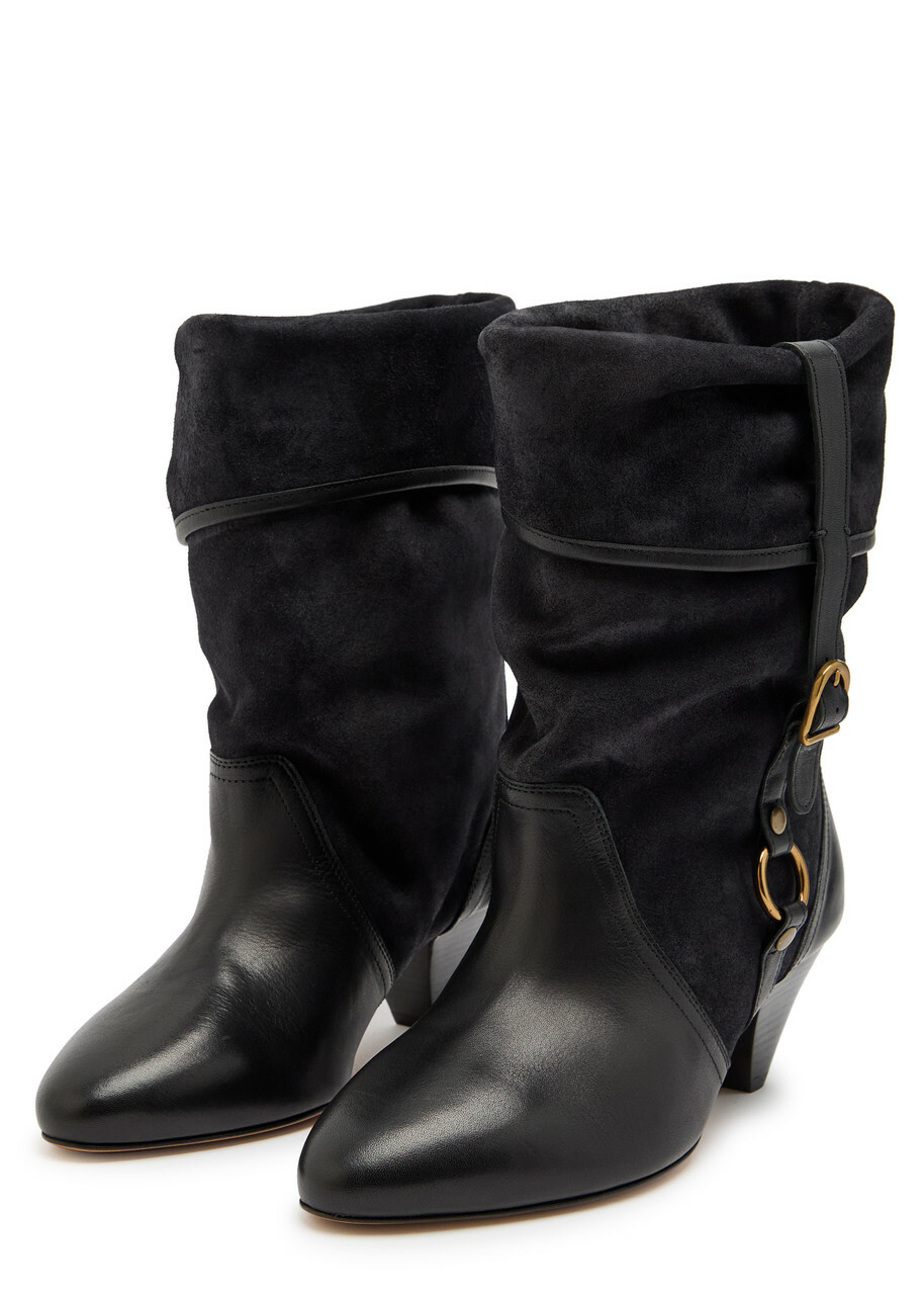 Isabel Marant étoile Darner Buckle Suede Mid-calf Boots Black