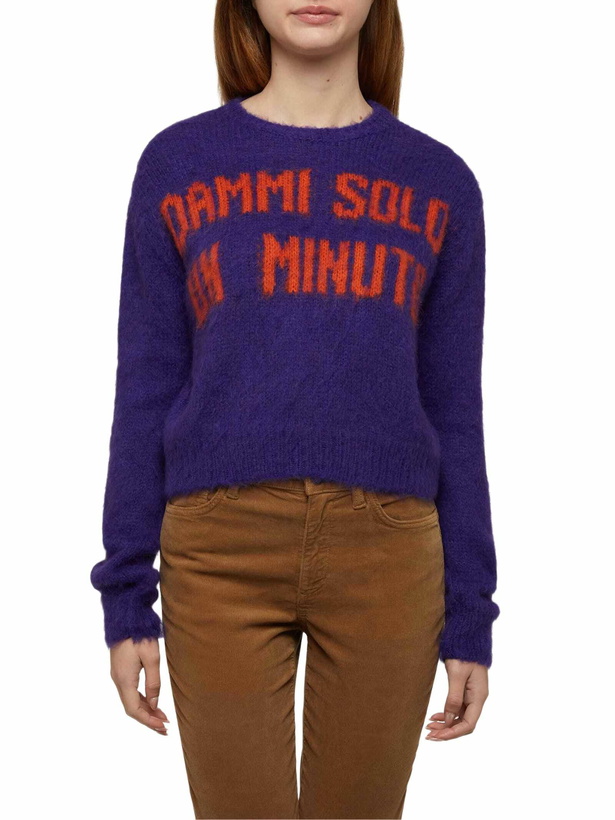 Photo: MC2 Saint Barth Woman Crewneck Soft Crop Sweater With Dammi Solo Un Minuto Embroidery