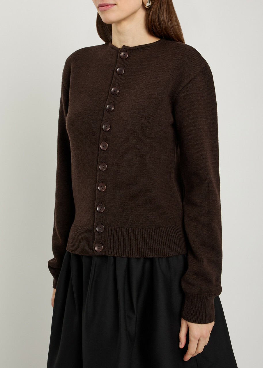 Lemaire Reversible Buttoned Wool and Cashmere-blend Jumper Dark Brown