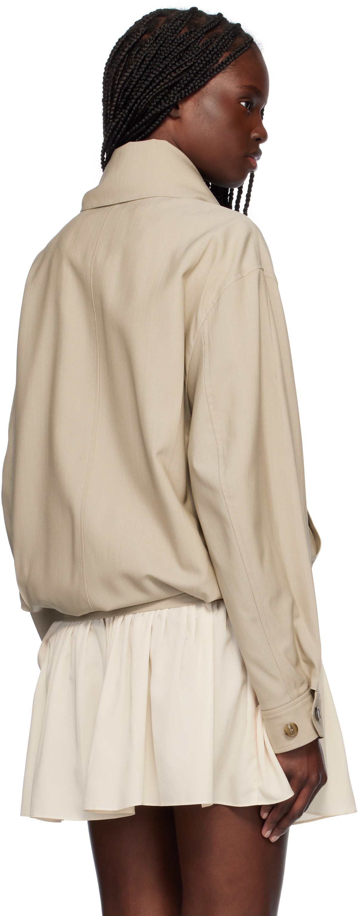 RECTO Beige Scarf Detail Harrington Jacket