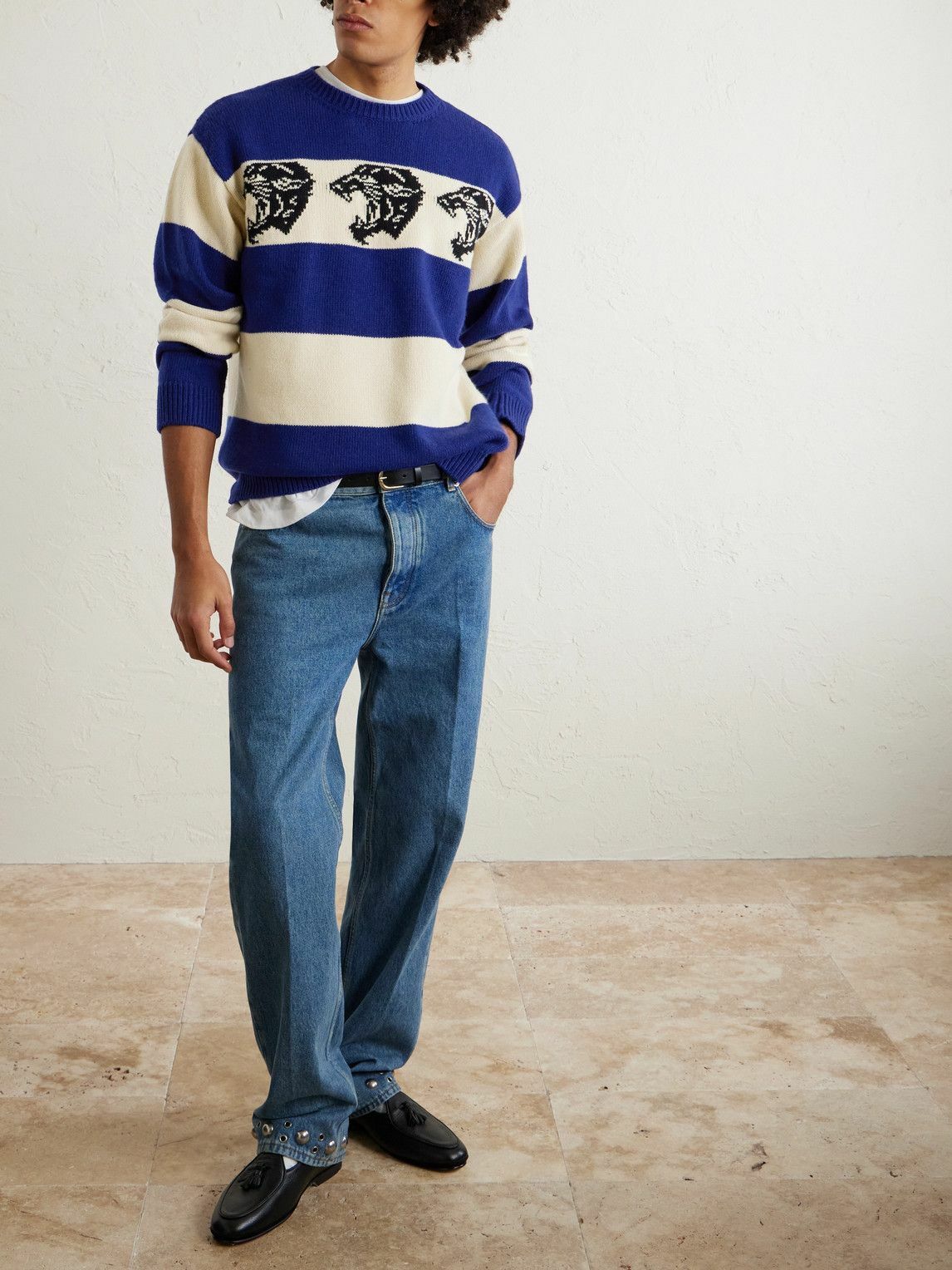 Valentino Garavani - Striped Jacquard-Knit Wool Sweater - Blue