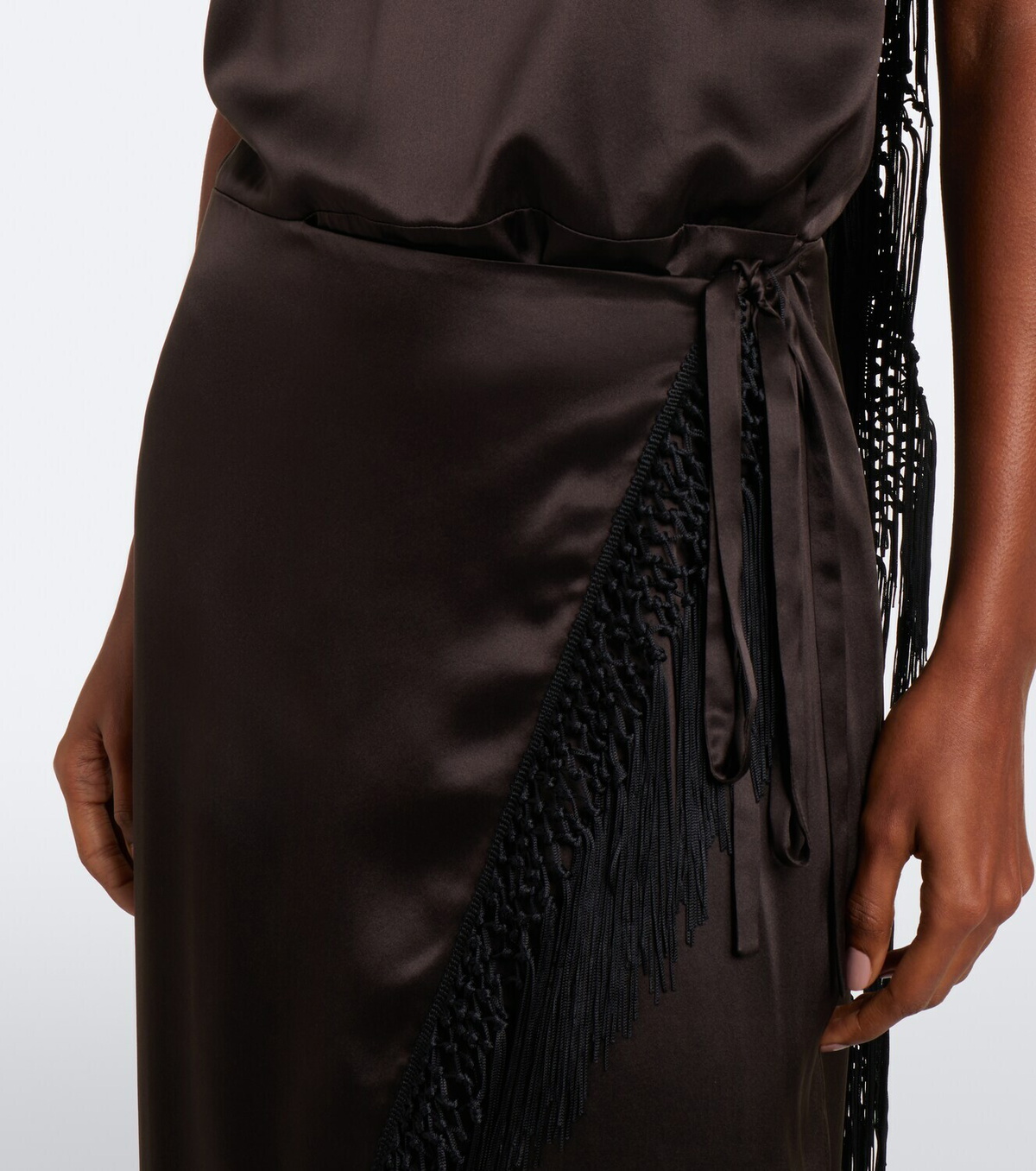 SIR Lula fringed asymmetric silk maxi dress