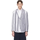 Thom Browne Navy and White Unconstructed Patch Pocket Blazer