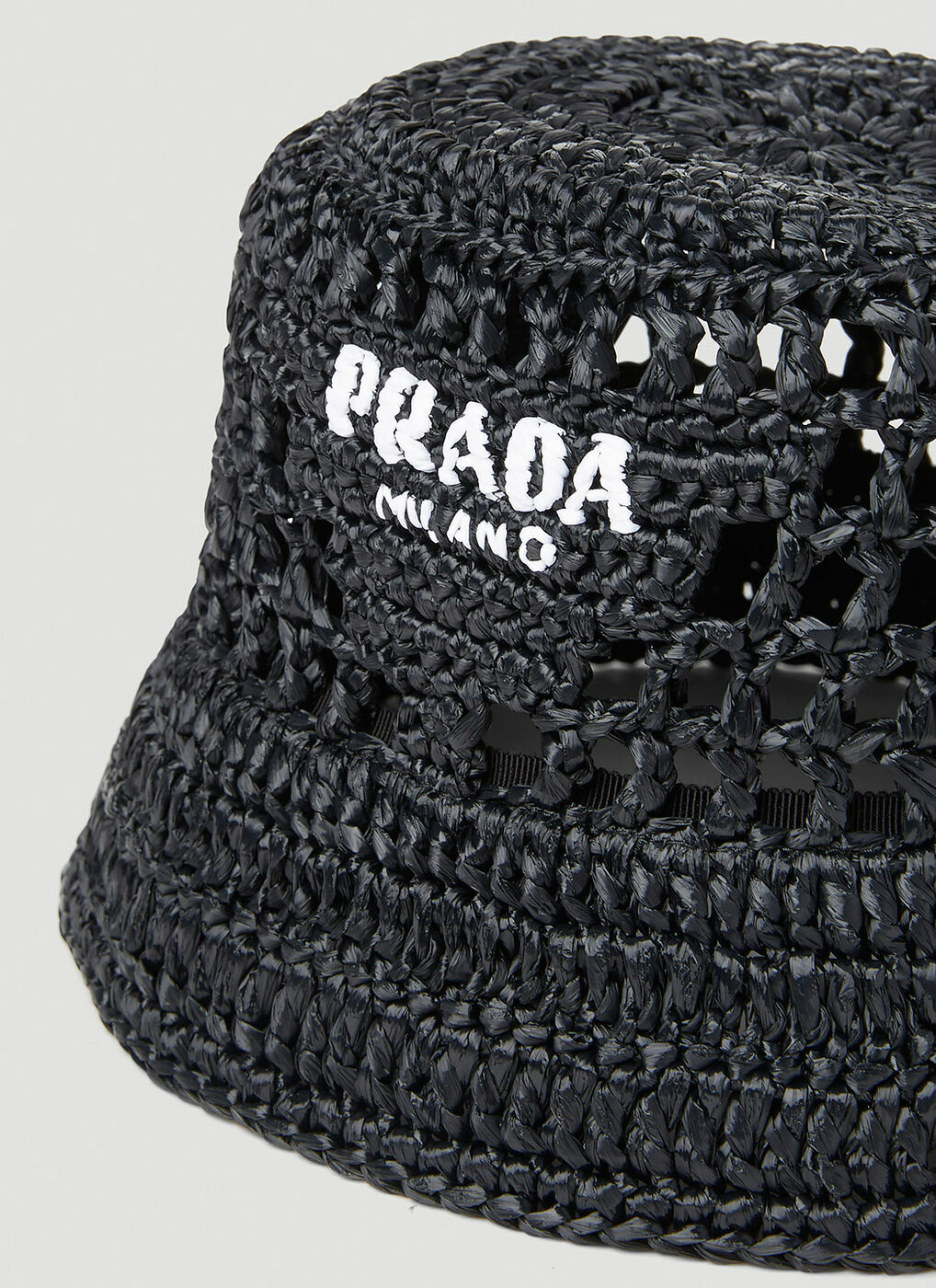 Prada - Raffia Woven Bucket Hat in Black Prada