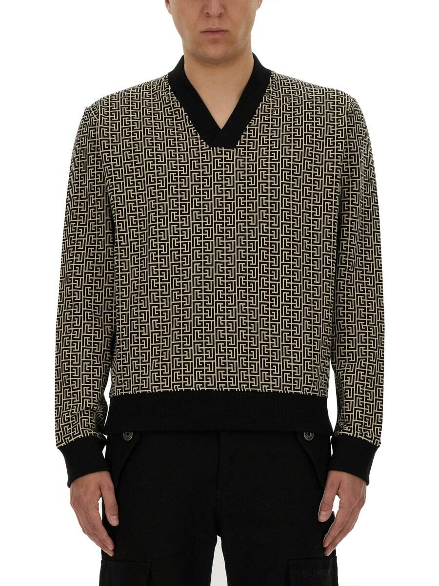 【送料&関税込】Balmain Logo Patch Double-collar Knit Sweate Balmain Logo Patch Double-Collar Knit Sweater – Cettire