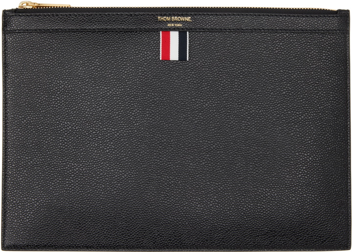 Photo: Thom Browne Black Logo-Stamp Leather Document Holder