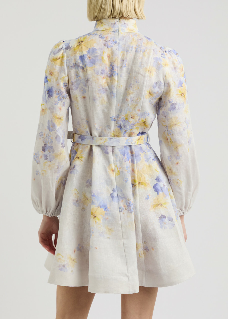 Zimmermann Crush Floral-print Belted Linen Mini Dress Multi Zimmermann Crush Floral-print Belted Linen Mini Dress Multi