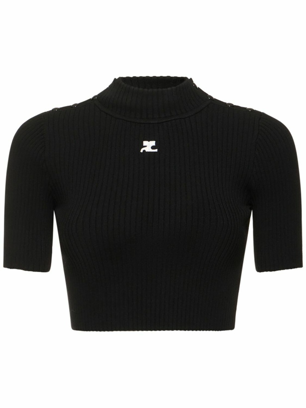 Photo: COURREGES - Shoulder Snaps Rib Knit Crop Sweater