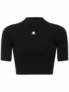 COURREGES - Shoulder Snaps Rib Knit Crop Sweater