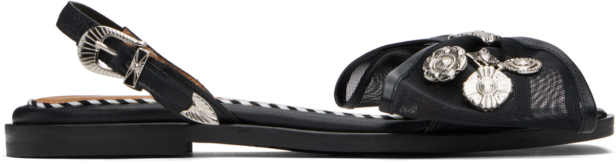Toga Pulla Black Mesh Black Leather Bow Sandals