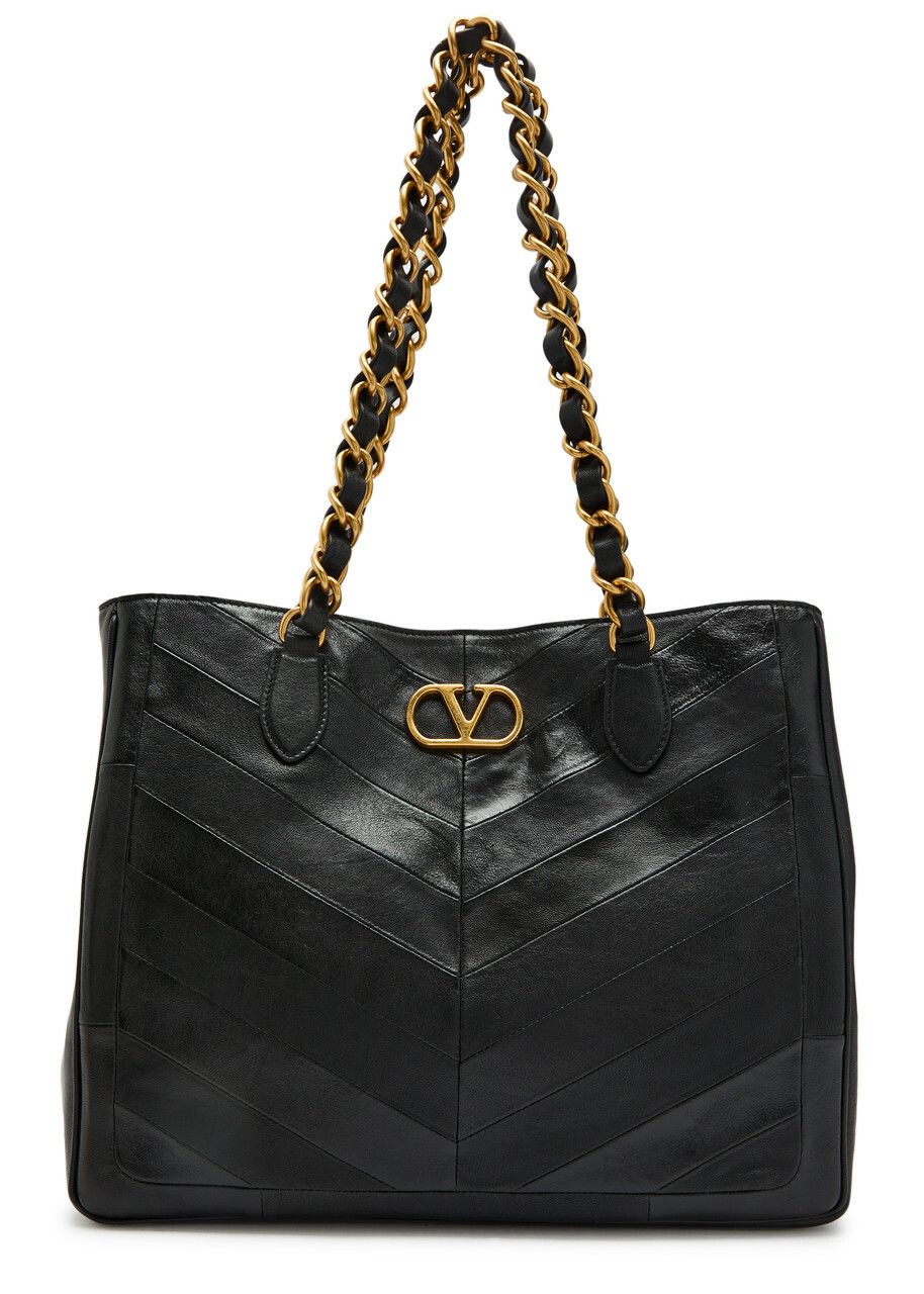 Valentino Garavani Logo-plaque Chevron Leather Tote bag - Black - One Size