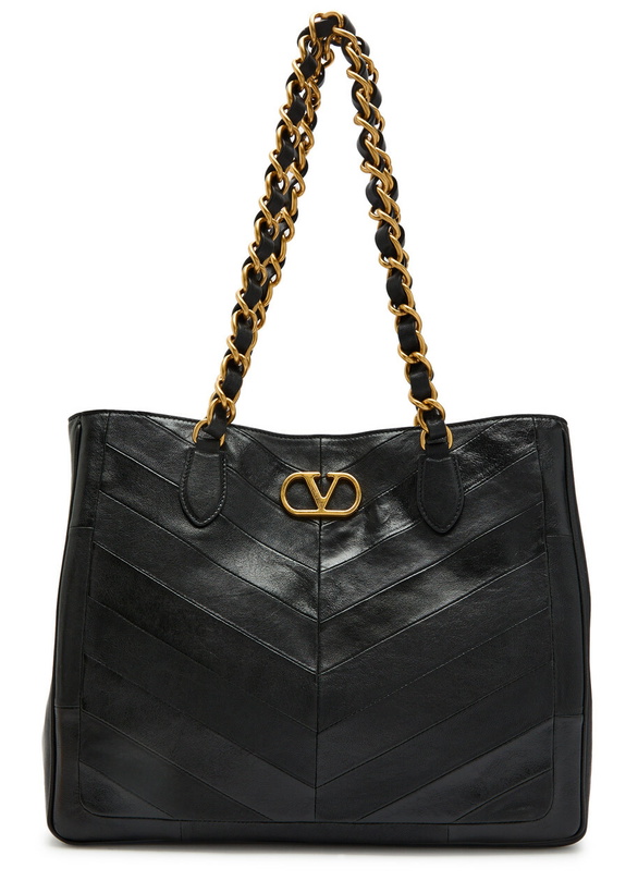 Photo: Valentino Garavani Logo-plaque Chevron Leather Tote bag - Black - One Size