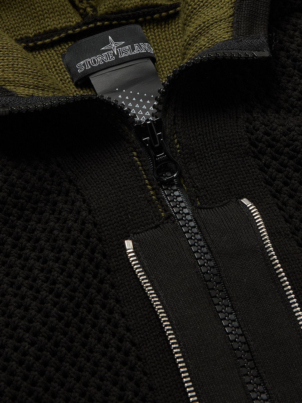 Stone Island Shadow Project - Logo-Appliquéd Open-Knit Cotton Hoodie - Black