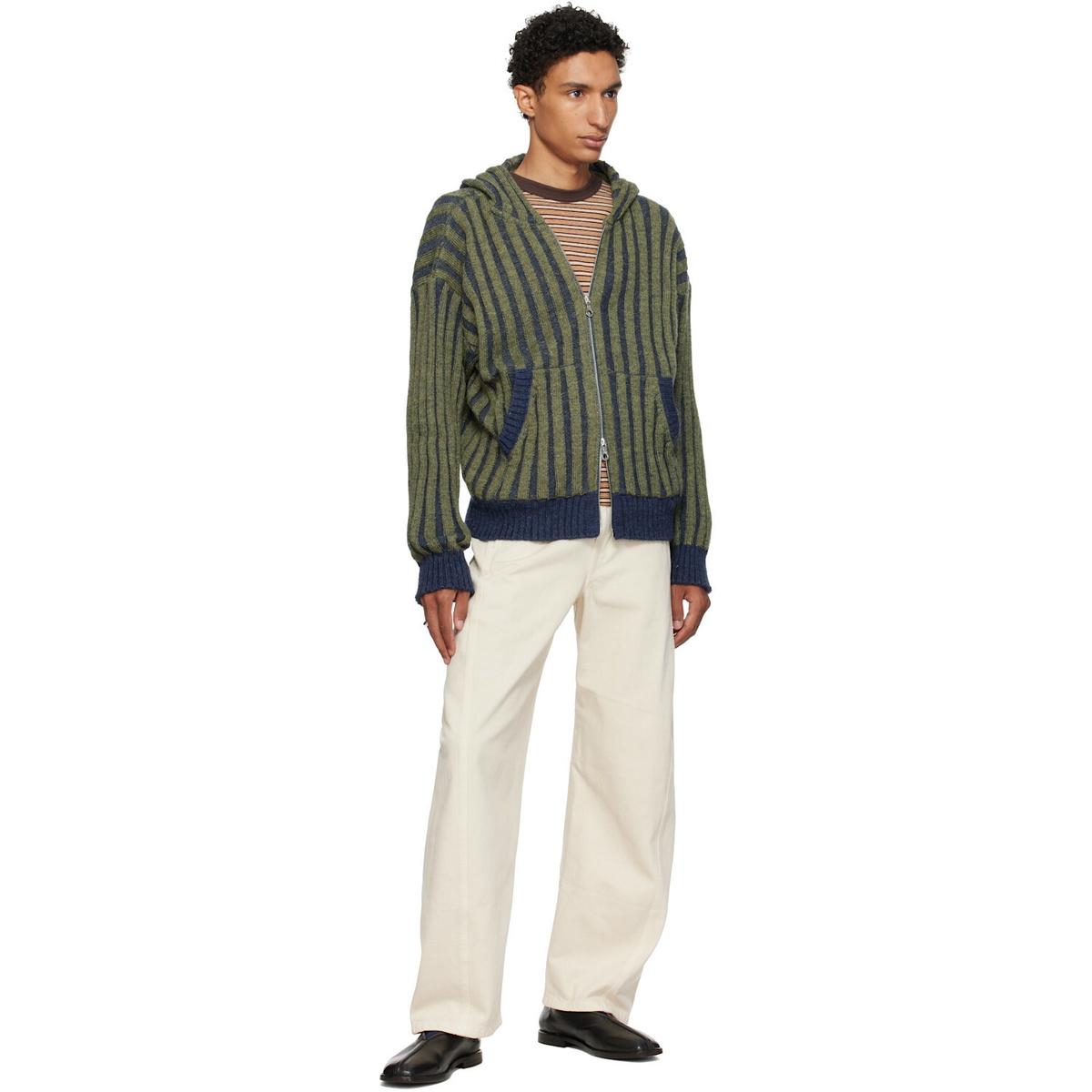 Cawley Green & Navy Ribbed Zip-Up Hoodie