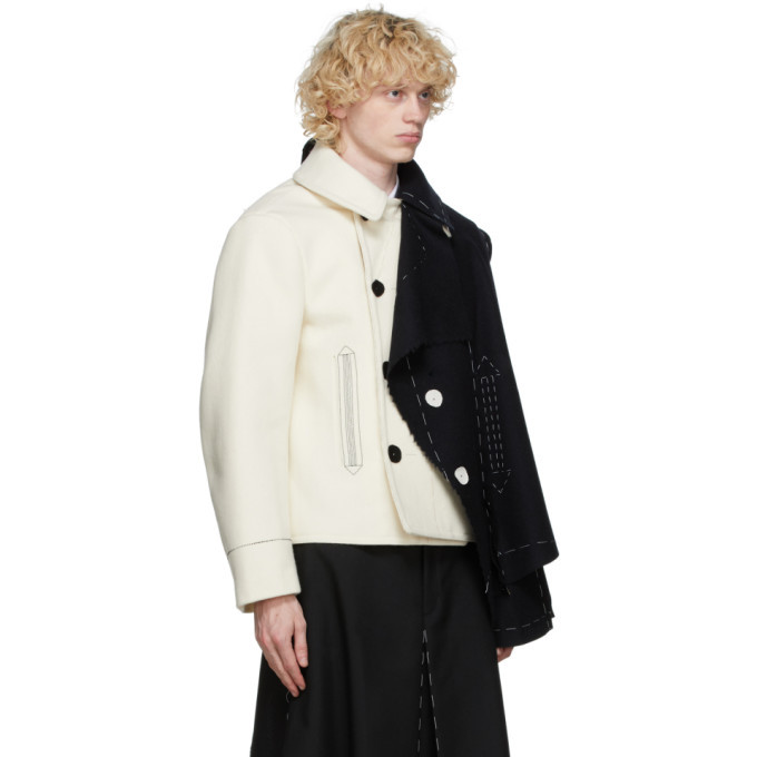 Maison Margiela Off-White and Black Melton Cloth Jacket Maison Margiela