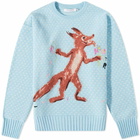 Maison Kitsuné x Olympia Le Tan Flower Fox Crew Knit in Aqua