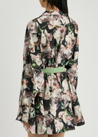 Norma Kamali Belted Floral-print Shell Mini Dress Pink