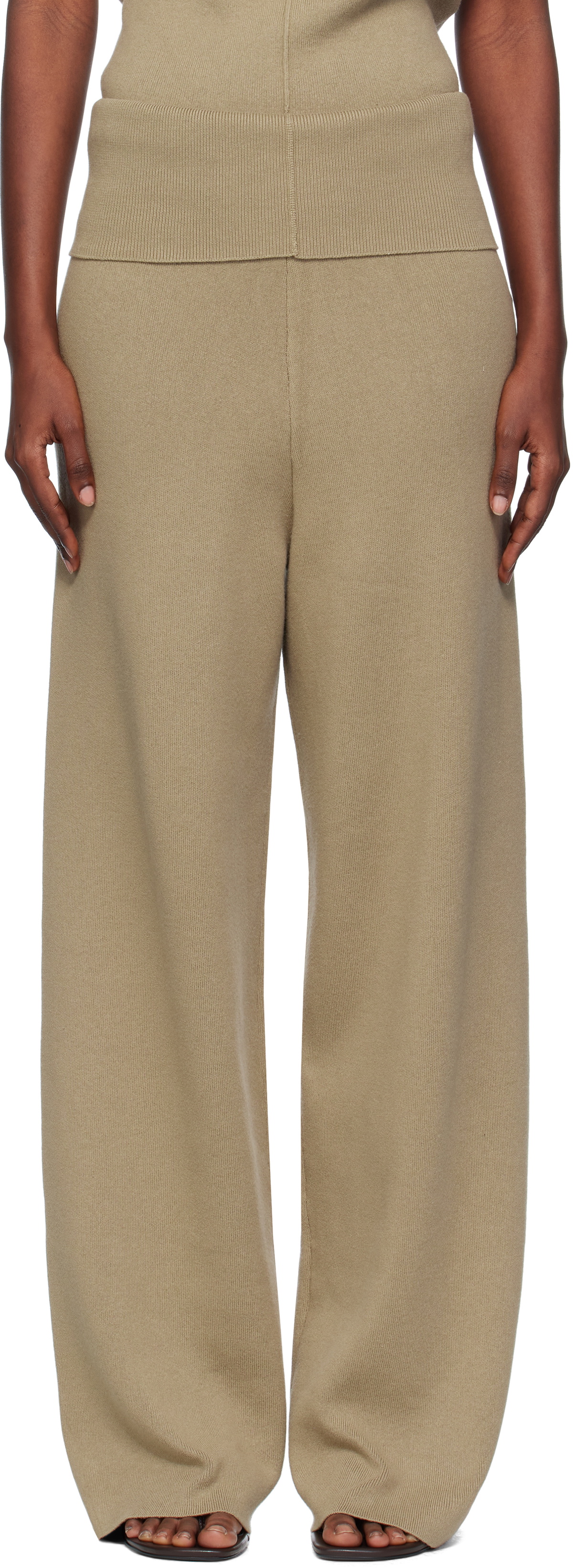 Aya Muse Beige Fold Over Seam Trousers
