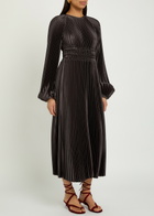 Joseph Ortiz Pleated Satin Midi Dress Brown