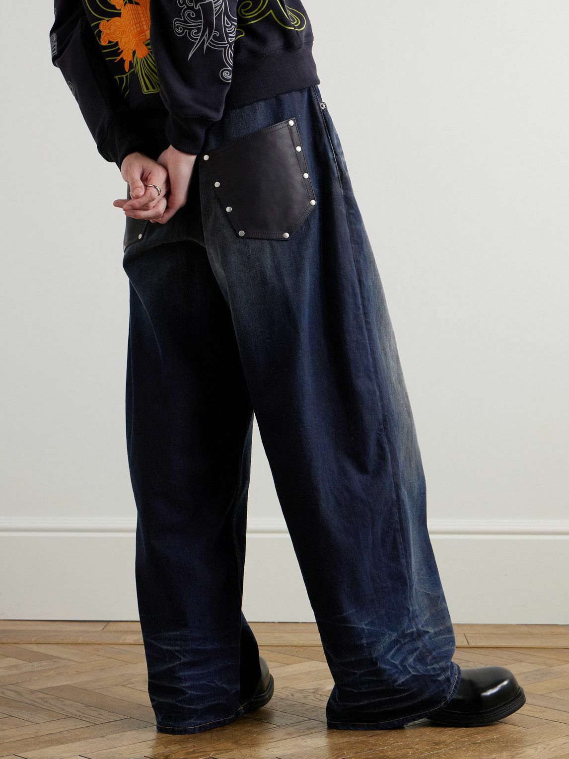 Acne Studios - 2023M Wide-Leg Leather-Trimmed Jeans - Blue Acne