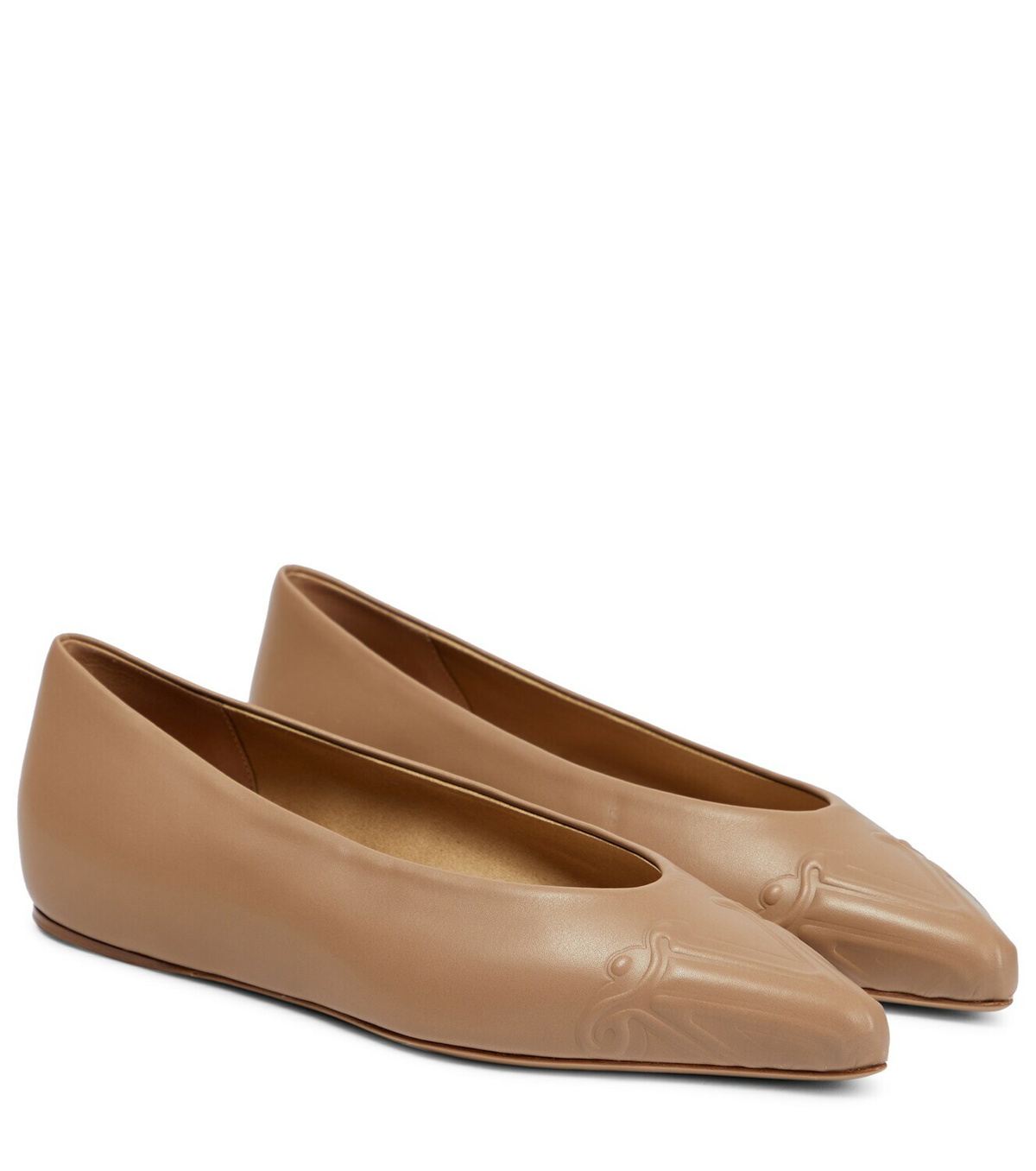 Max Mara - Logo-embossed leather ballet flats