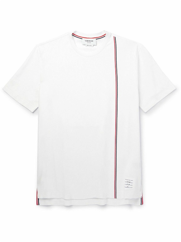 Photo: Thom Browne - Logo-Appliquéd Striped Cotton-Jersey T-Shirt - White